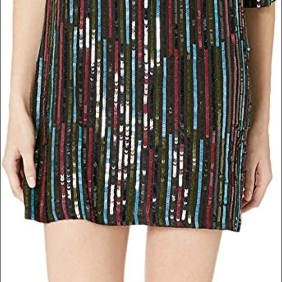 NEW! Anthro Elisa Rainbow Sequin Vertical Striped Shirt Dress - Picture 15 of 15